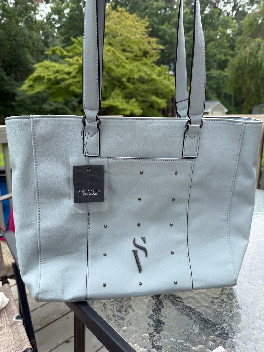 Simply Vera Vera Lang Light Blue Studded Faux-Leather Tote